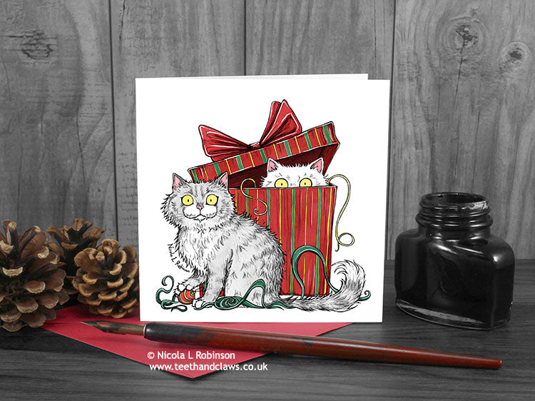 Cat Christmas Card - Cats in a box © Nicola L Robinson | Teeth and Claws