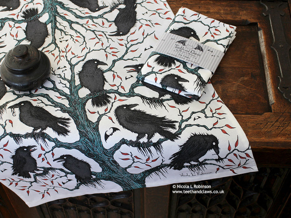 Crows Organic Cotton Tea Towel © Nicola L Robinson | Teeth and Claws