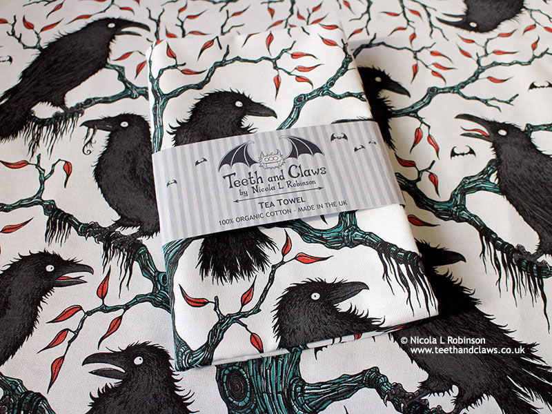 Crows Organic Cotton Tea Towel © Nicola L Robinson | Teeth and Claws