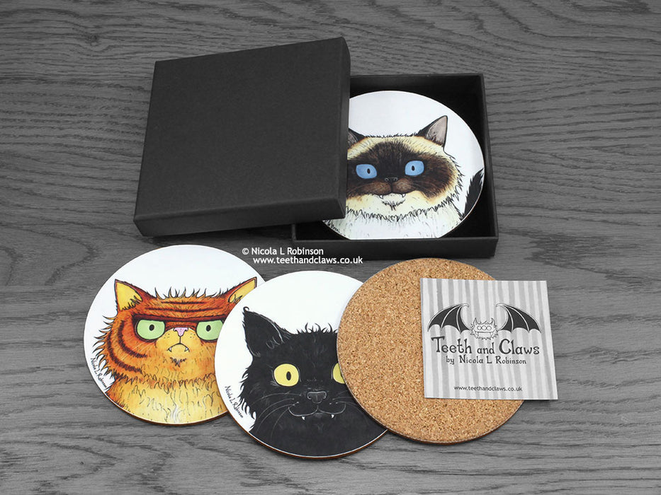 Cat Drink Coasters © Nicola L Robinson www.teethandclaws.co.uk