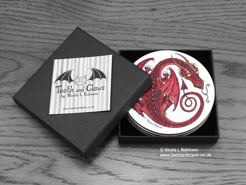 Dragon Drink Coasters Box Set © Nicola L Robinson www.teethandclaws.co.uk Gift Barware