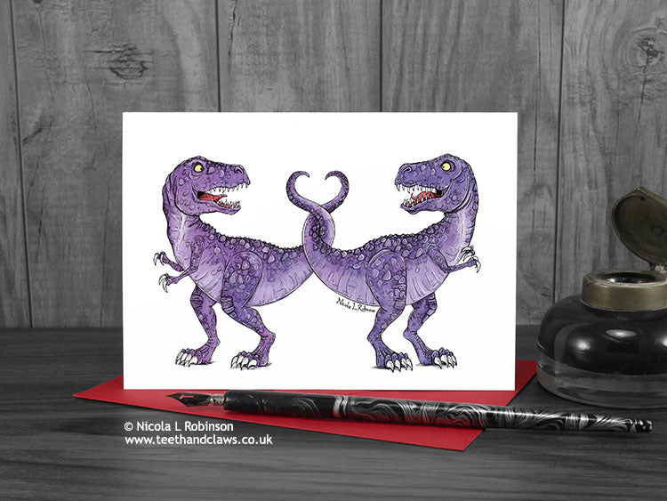 T rex Dinosaur Valentine / Wedding / Anniversary Card © Nicola L Robinson | Teeth and Claws