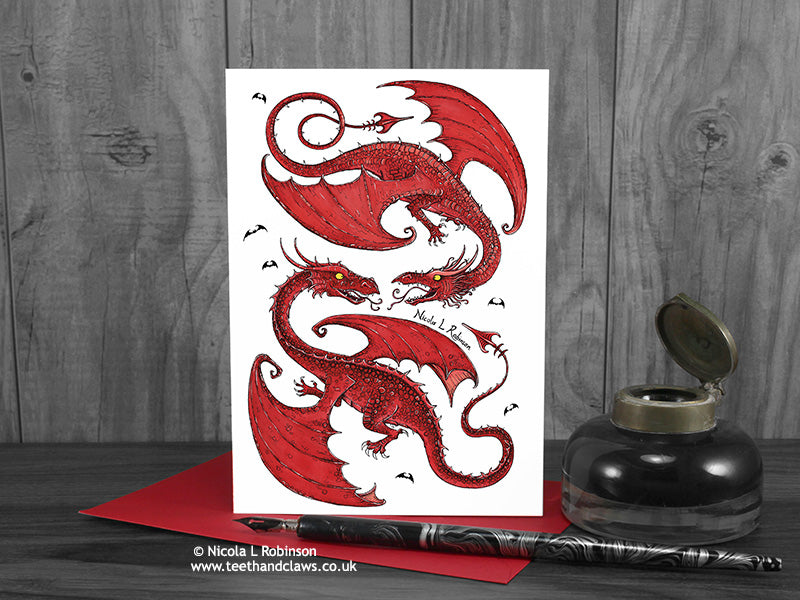 Two Red Dragons Love Card © Nicola L Robinson | Teeth and Claws