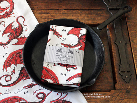 Red Dragons Organic Cotton Tea Towel © Nicola L Robinson | Teeth and Claws