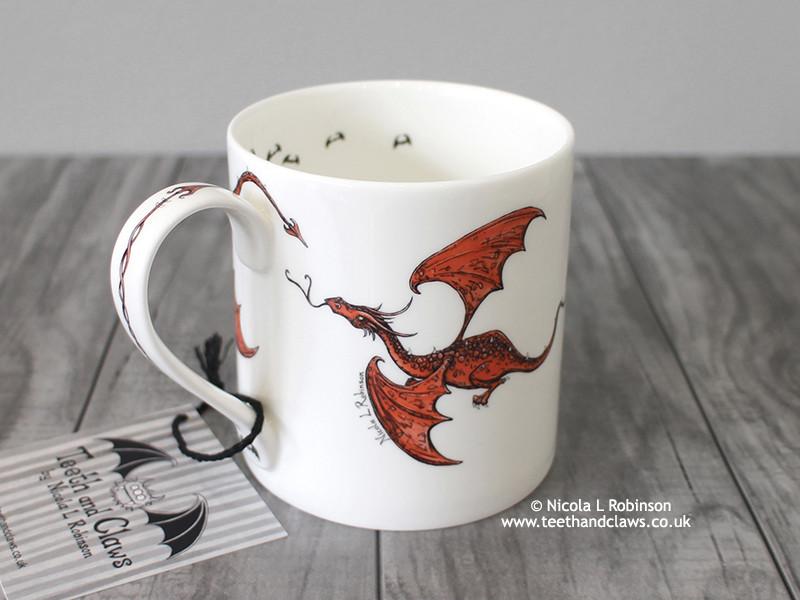 Red Flying Dragons - Fine Bone China Mug © Nicola L Robinson | Teeth and Claws