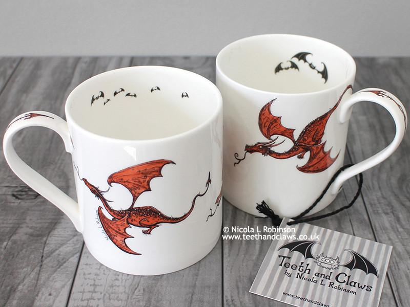 Red Flying Dragons - Fine Bone China Mug © Nicola L Robinson | Teeth and Claws