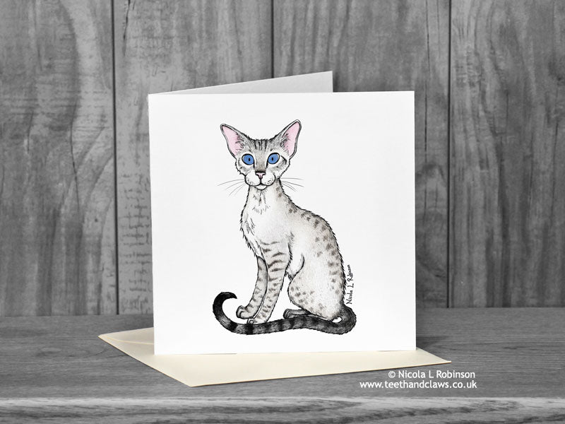 Snow leopard cat Greeting Card - Freya 'Katzenworld' © Nicola L Robinson | Teeth and Claws