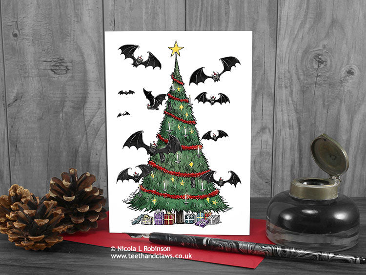 Bats Christmas Card - Gothic Christmas Tree © Nicola L Robinson | Teeth and Claws