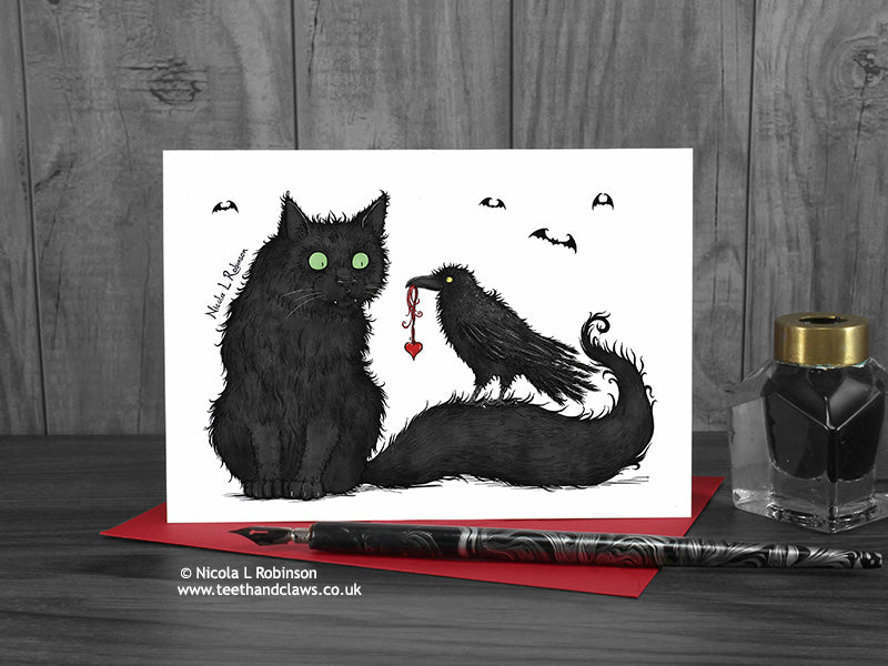 Cat and Crow Card - Love Card © Nicola L Robinson | Teeth and Claws
