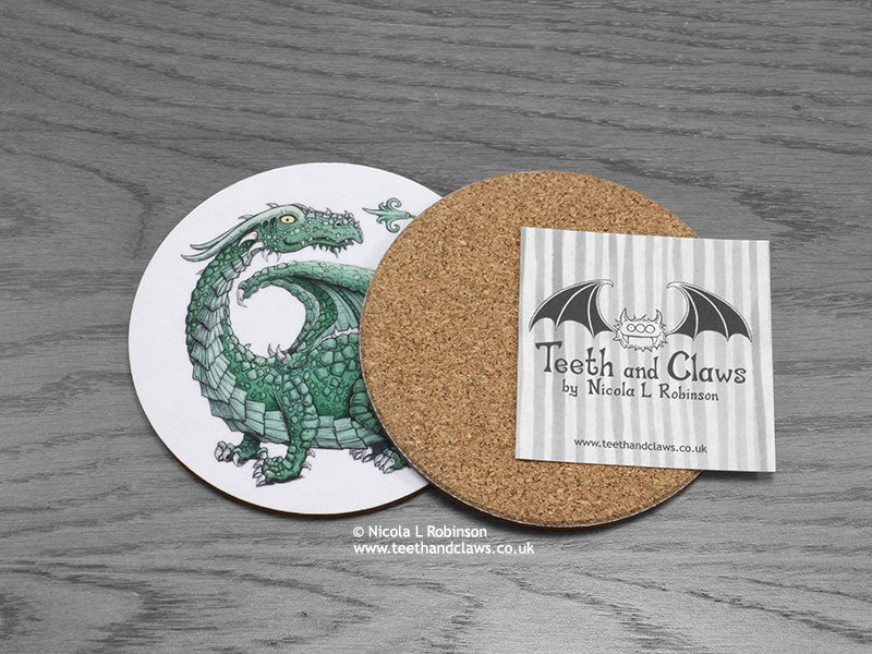 Green Dragon Drink Coaster Back | © Nicola L Robinson | www.teethandclaws.co.uk