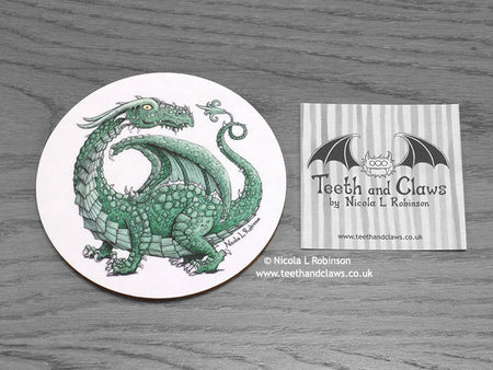 Green Dragon Drink Coaster | © Nicola L Robinson | www.teethandclaws.co.uk