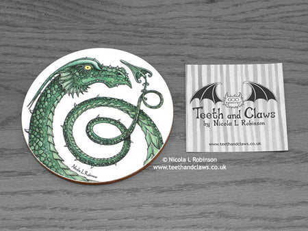 Dragon Coaster - Green Serpent Dragon © Nicola L Robinson | Teeth and Claws www.teethandclaws.co.uk