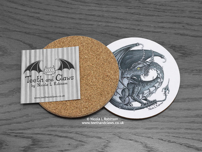 Dark Inky Dragon Coaster back | © Nicola L Robinson | www.teethandclaws.co.uk
