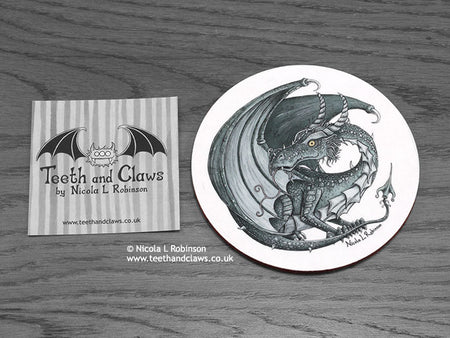 Dark Inky Dragon Coaster | © Nicola L Robinson | www.teethandclaws.co.uk
