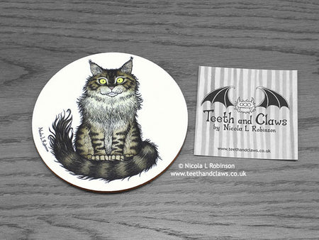 Cat Coaster - Maine Coon Cat © Nicola L Robinson | www.teethandclaws.co.uk