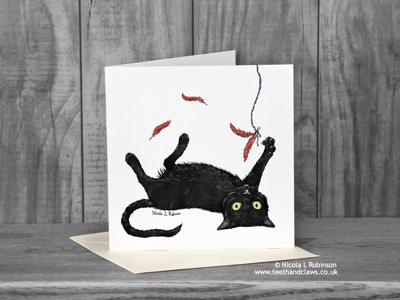 Black Cat Greeting Card - Nubia 'Katzenworld' © Nicola L Robinson | Teeth and Claws
