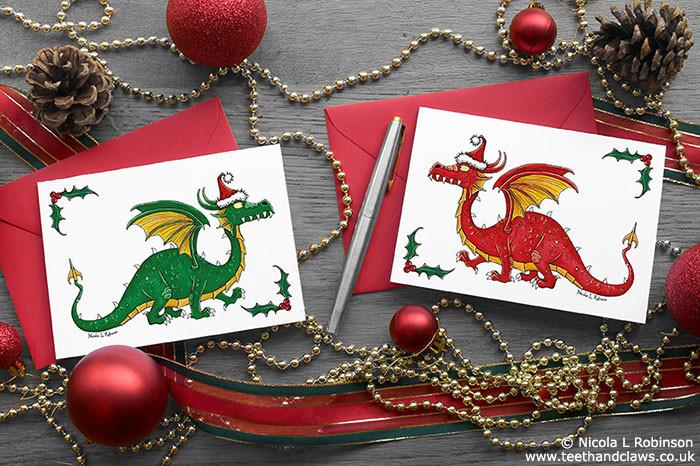 Dragon Christmas Card - Red Welsh Dragon © Nicola L Robinson | Teeth and Claws