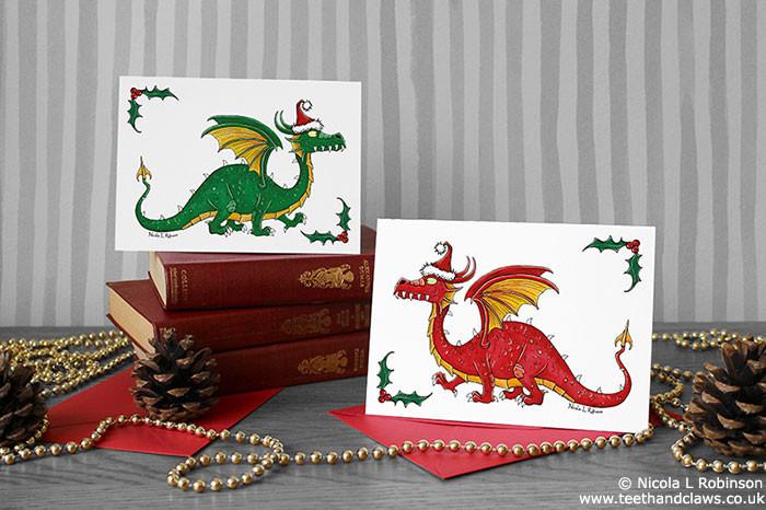 Dragon Christmas Card - Green Dragon © Nicola L Robinson | Teeth and Claws