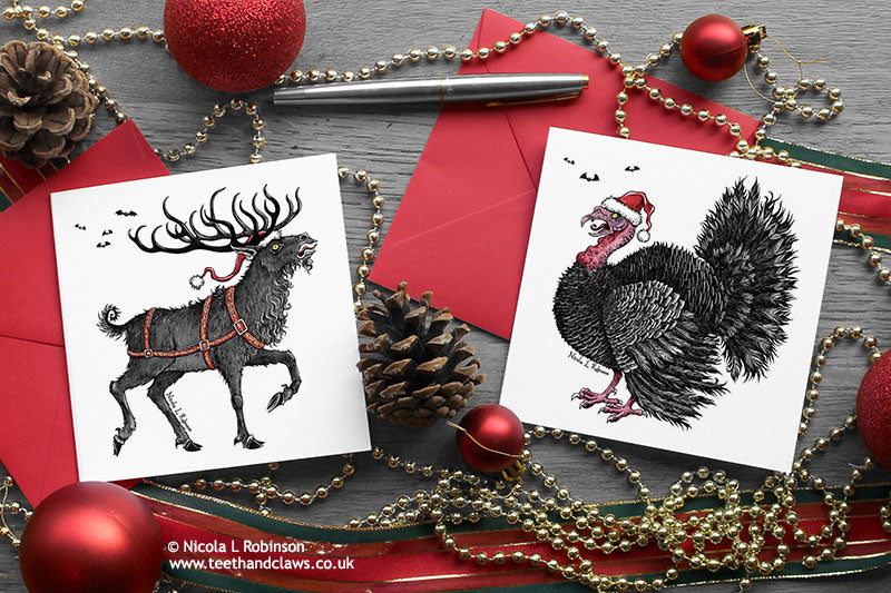 Gothic Christmas Cards - Set of 6 © Nicola L Robinson | Teeth and Claws
