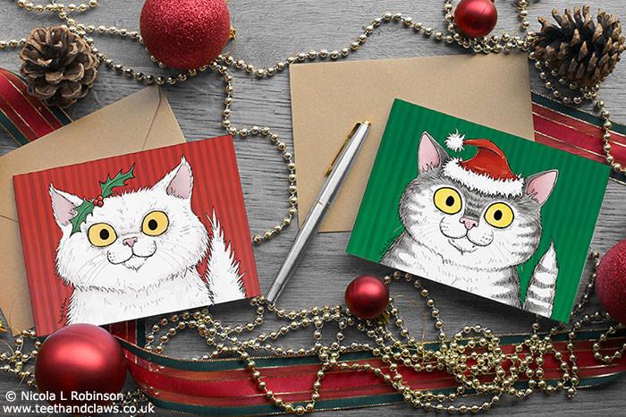 Cat Christmas Cards - Set of 6 © Nicola L Robinson | Teeth and Claws