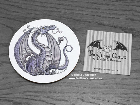 Lilac  Purple Dragon Drink Coaster | © Nicola L Robinson | www.teethandclaws.co.uk