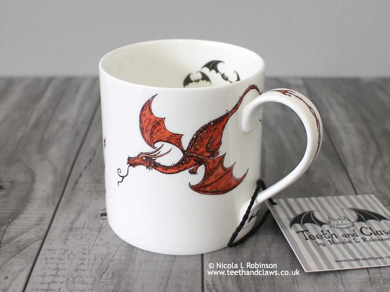 Red Flying Dragons - Fine Bone China Mug © Nicola L Robinson | Teeth and Claws